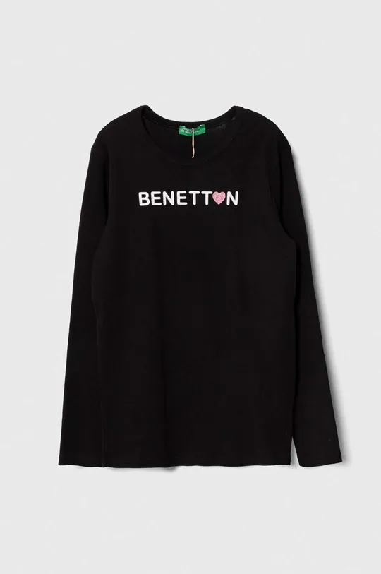 čierna Detská bavlnená košeľa s dlhým rukávom United Colors of Benetton Dievčenský