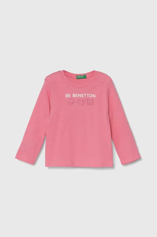 рожевий Дитячий бавовняний лонгслів United Colors of Benetton Для дівчаток