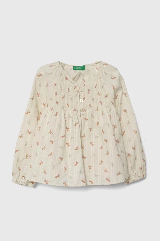 бежевый Детская хлопковая блузка United Colors of Benetton Для девочек