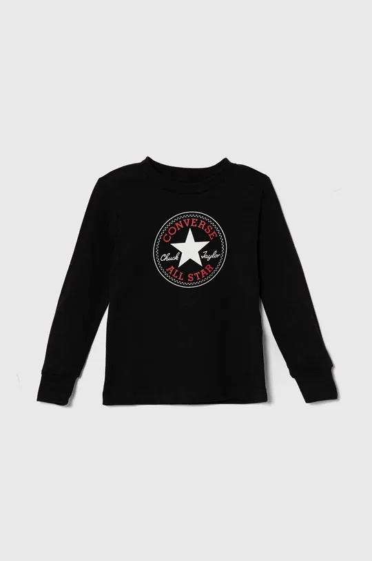 črna Bombažna majica z dolgimi rokavi Converse Otroški