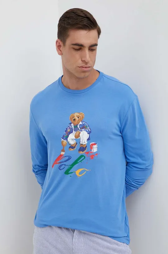 modra Bombažna majica z dolgimi rokavi Polo Ralph Lauren Moški