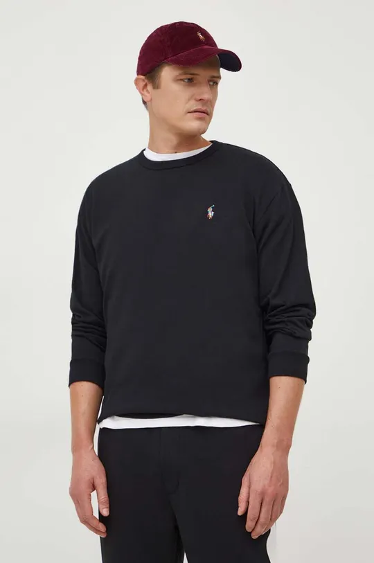 črna Bombažna majica z dolgimi rokavi Polo Ralph Lauren Moški