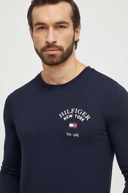 Бавовняний лонгслів Tommy Hilfiger темно-синій