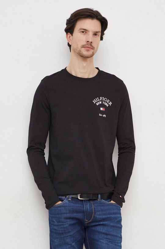 czarny Tommy Hilfiger longsleeve bawełniany Męski