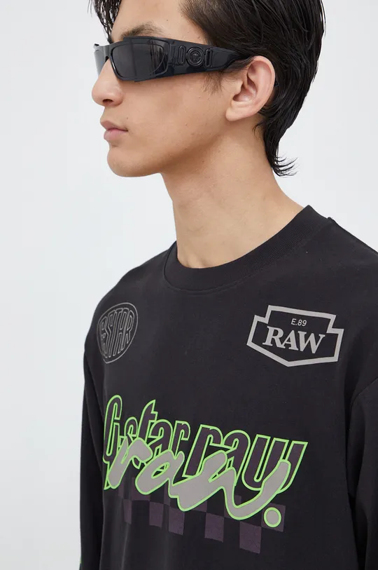 črna Bombažna majica z dolgimi rokavi G-Star Raw