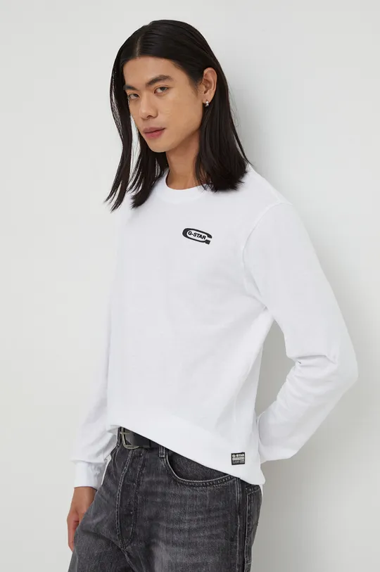 biela Bavlnené tričko s dlhým rukávom G-Star Raw Pánsky