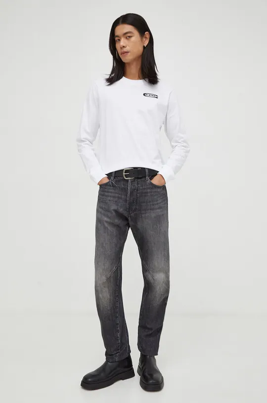 Βαμβακερή μπλούζα με μακριά μανίκια G-Star Raw λευκό