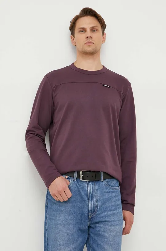 fialová Bavlnené tričko s dlhým rukávom G-Star Raw Pánsky