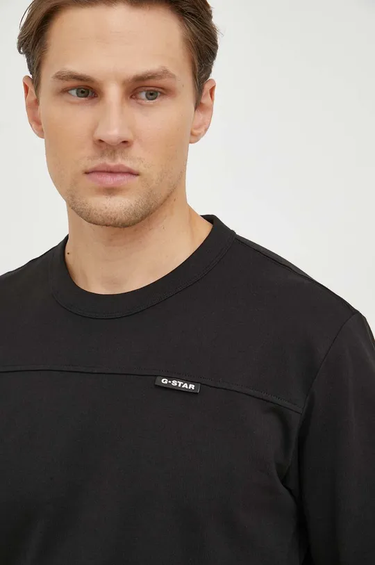 črna Bombažna majica z dolgimi rokavi G-Star Raw Moški