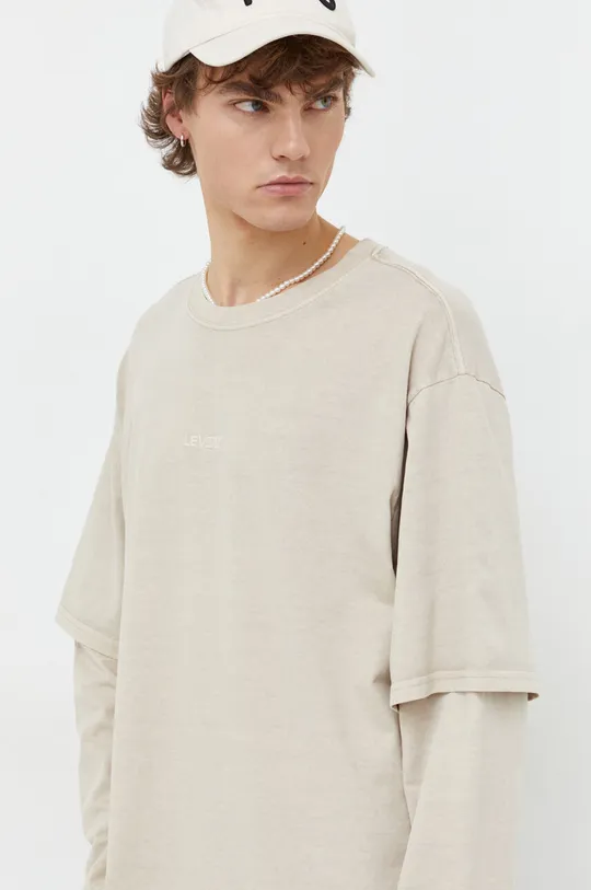 béžová Bavlnené tričko s dlhým rukávom Levi's
