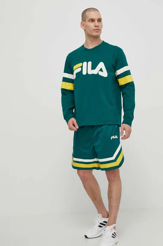 Βαμβακερή μπλούζα με μακριά μανίκια Fila Luohe πράσινο