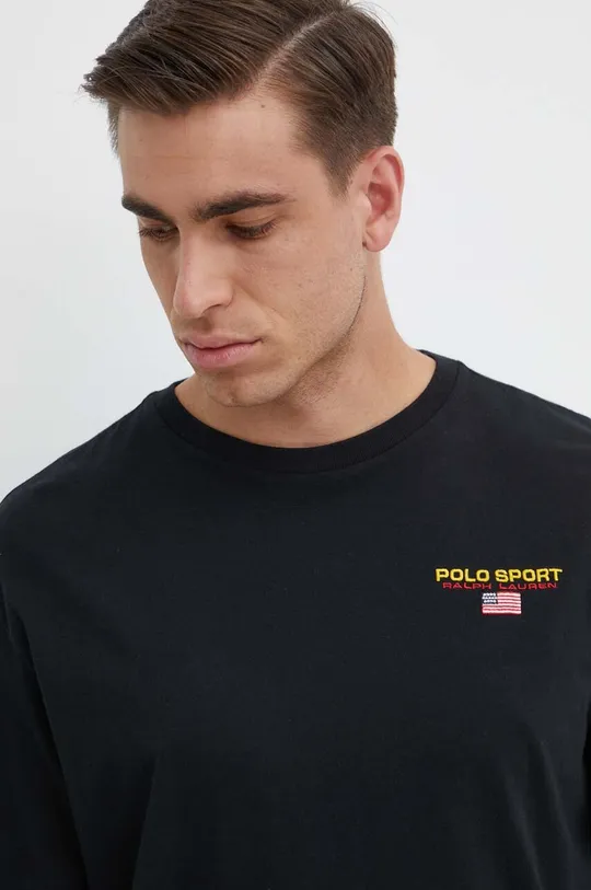 črna Bombažna majica z dolgimi rokavi Polo Ralph Lauren