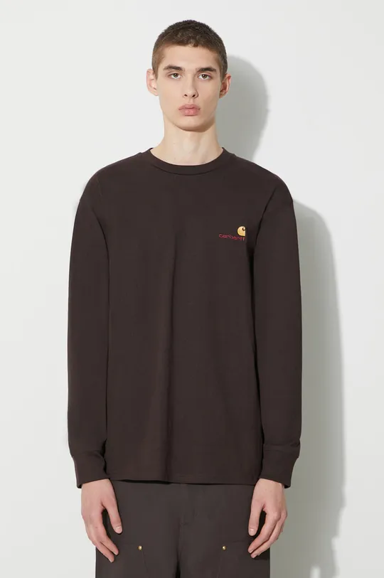 hnedá Bavlnené tričko s dlhým rukávom Carhartt WIP Longsleeve American Script T-Shirt Pánsky