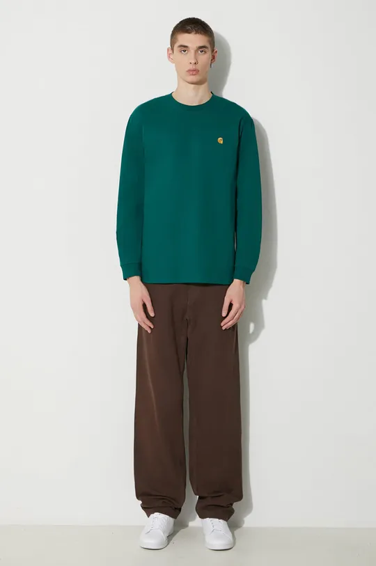 Carhartt WIP top a maniche lunghe in cotone Longsleeve Chase T-Shirt verde