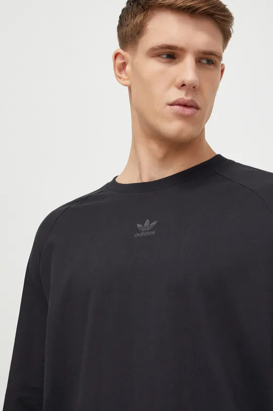 čierna Bavlnené tričko s dlhým rukávom adidas Originals Pánsky