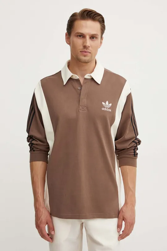 καφέ Βαμβακερή μπλούζα με μακριά μανίκια adidas Originals Rugby 0 Ανδρικά