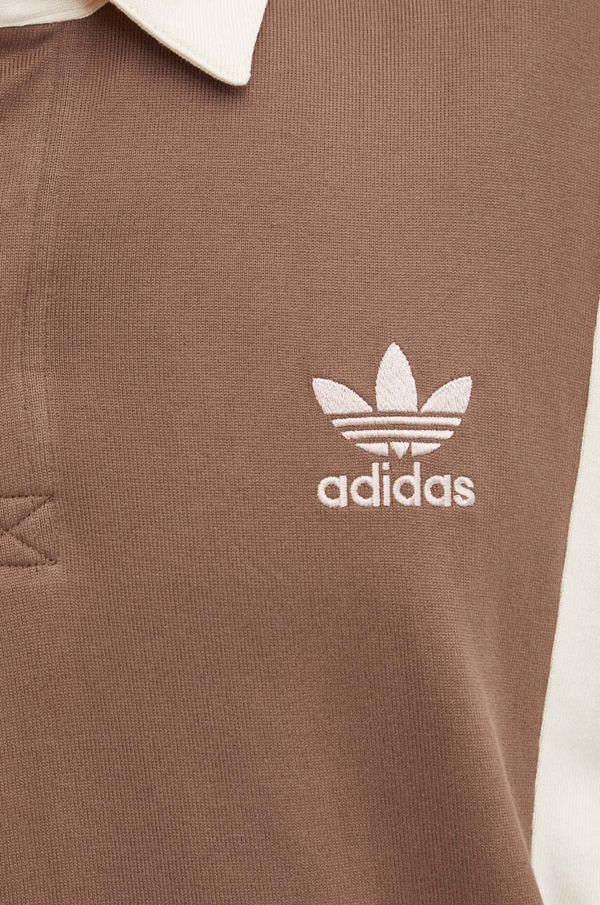 Хлопковый лонгслив adidas Originals цвет коричневый с аппликацией ...