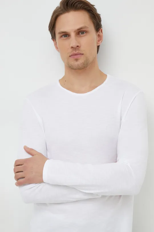 biela Bavlnené tričko s dlhým rukávom United Colors of Benetton Pánsky