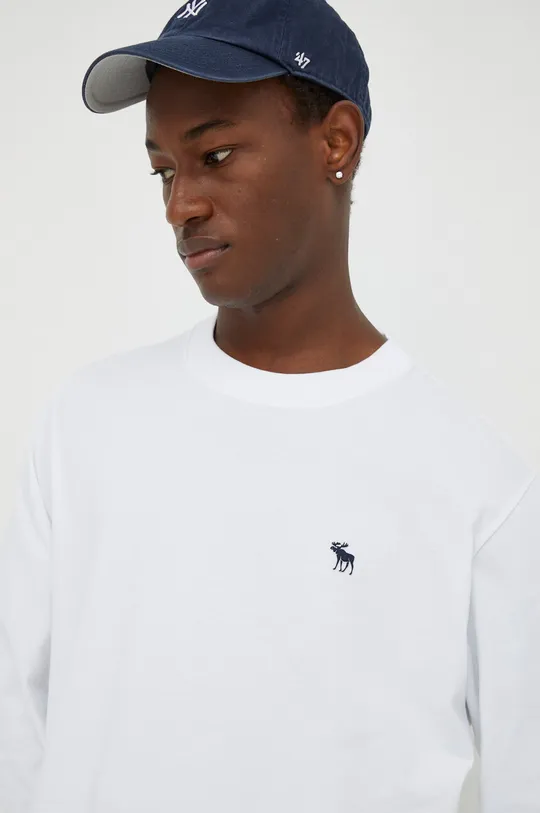 λευκό Βαμβακερή μπλούζα με μακριά μανίκια Abercrombie & Fitch