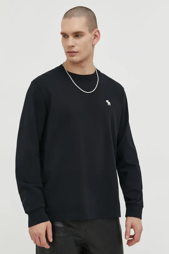 čierna Bavlnené tričko s dlhým rukávom Abercrombie & Fitch Pánsky