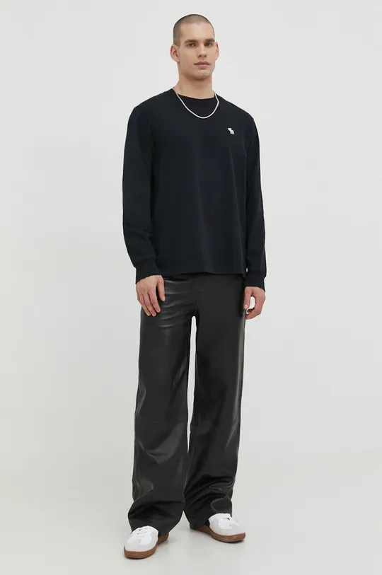 Βαμβακερή μπλούζα με μακριά μανίκια Abercrombie & Fitch μαύρο