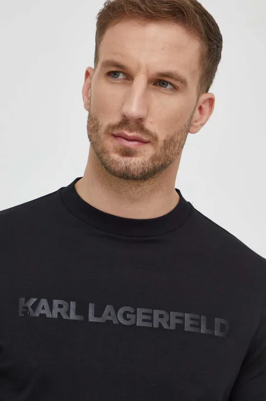 čierna Bavlnené tričko s dlhým rukávom Karl Lagerfeld Pánsky
