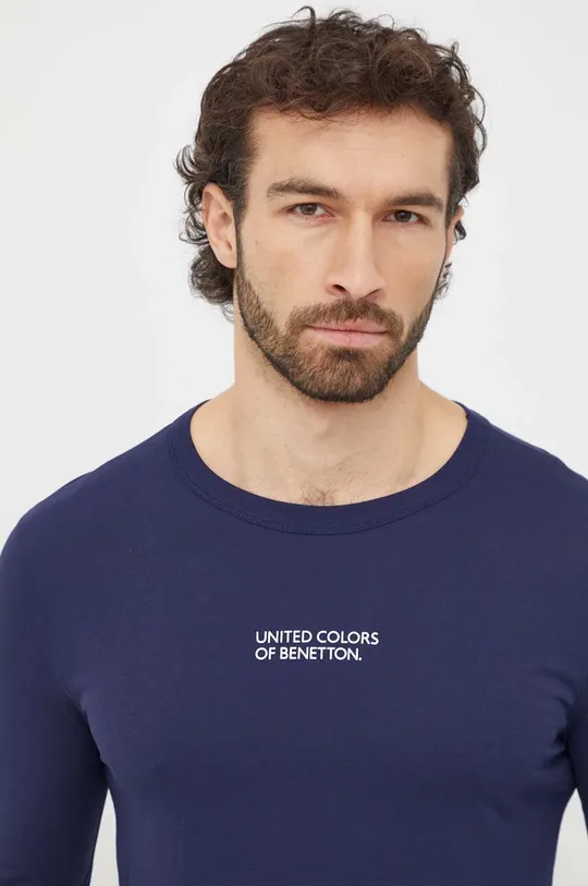 tmavomodrá Bavlnené tričko s dlhým rukávom United Colors of Benetton