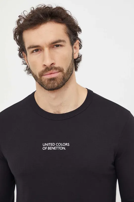crna Homewear pamučna majica dugih rukava United Colors of Benetton Muški