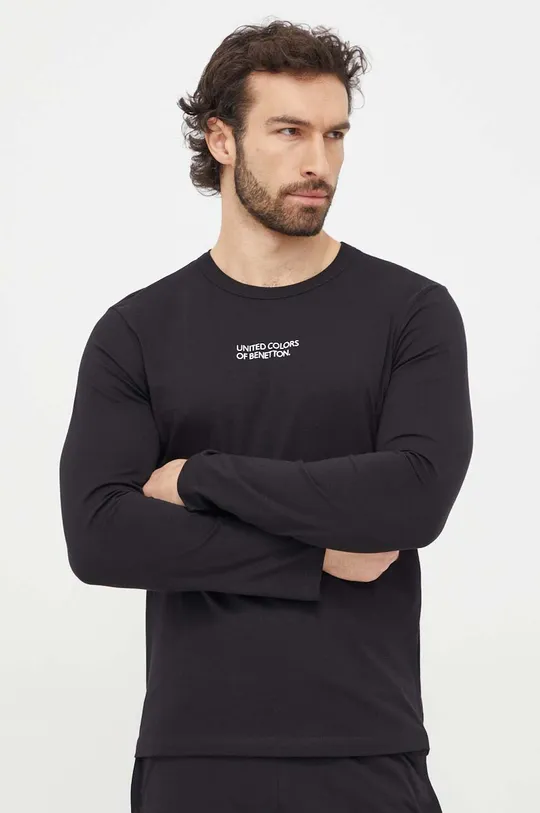 čierna Bavlnené tričko s dlhým rukávom United Colors of Benetton