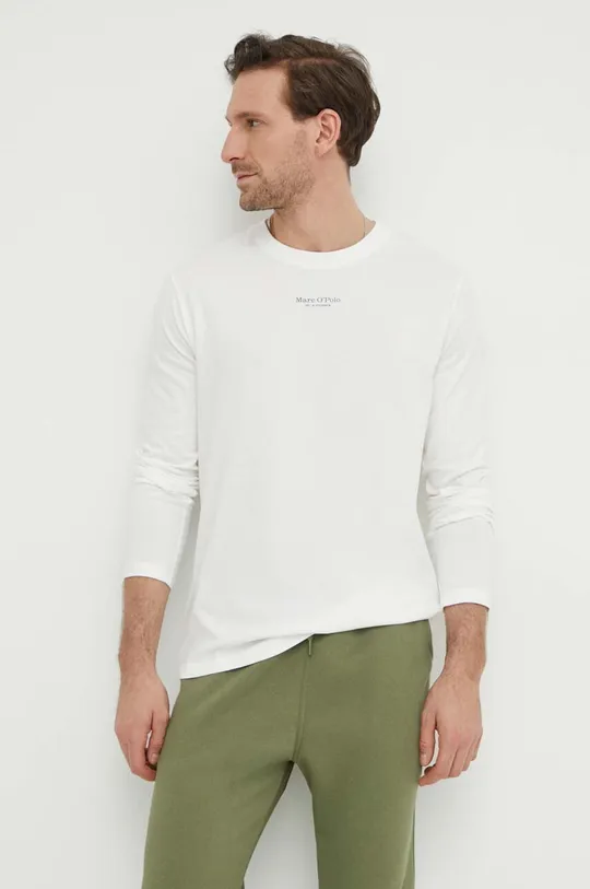 biela Bavlnené tričko s dlhým rukávom Marc O'Polo Pánsky