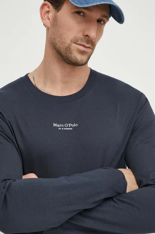 tmavomodrá Bavlnené tričko s dlhým rukávom Marc O'Polo Pánsky