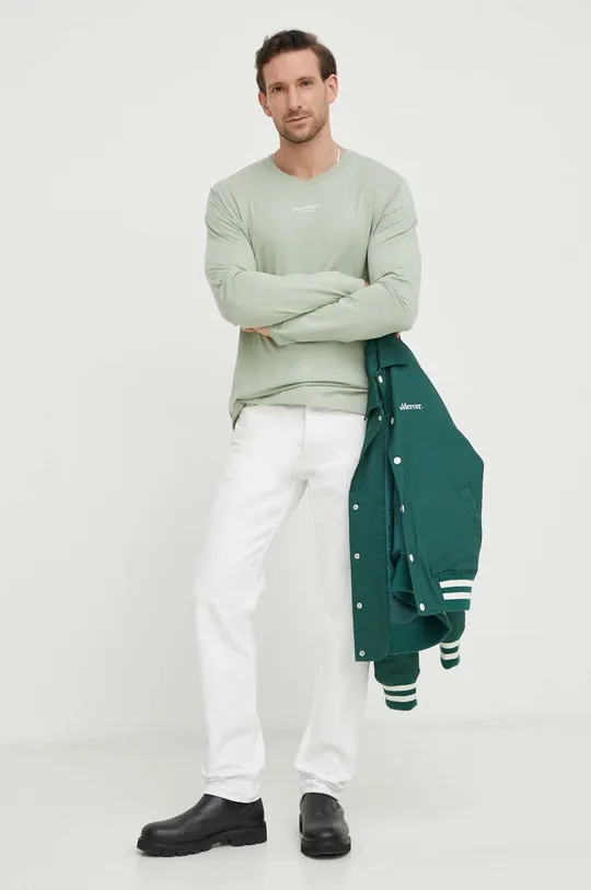 Βαμβακερή μπλούζα με μακριά μανίκια Marc O'Polo πράσινο