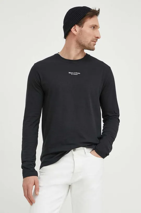 čierna Bavlnené tričko s dlhým rukávom Marc O'Polo Pánsky