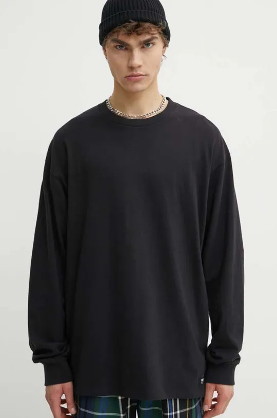 čierna Bavlnené tričko s dlhým rukávom Vans Pánsky