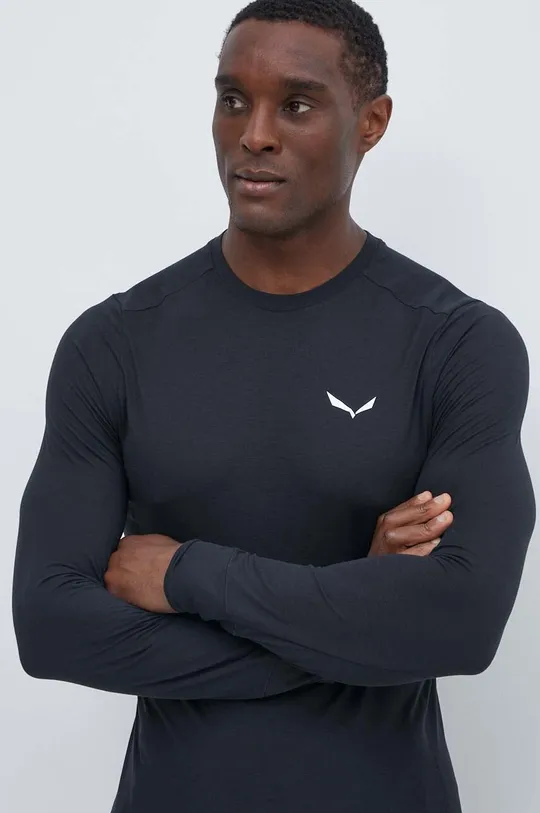 čierna Športové tričko s dlhým rukávom Salewa Puez Dry Pánsky