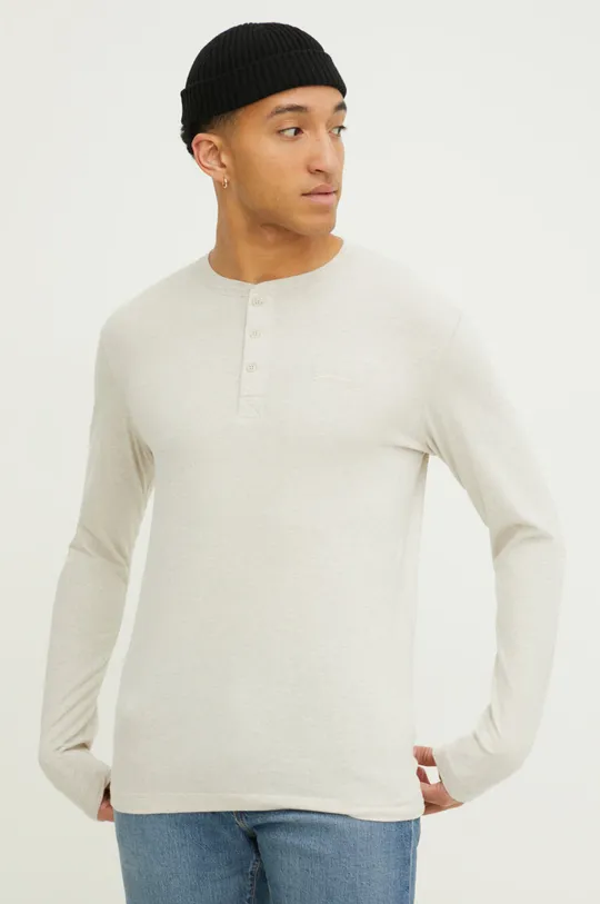 béžová Bavlnené tričko s dlhým rukávom Superdry Pánsky