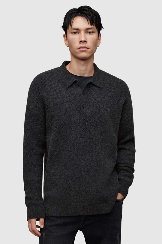 czarny AllSaints sweter z wełną SHAPLEY LS POLO Męski