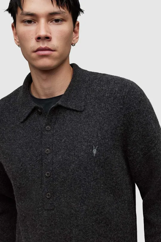 AllSaints gyapjú pulóver SHAPLEY LS POLO fekete