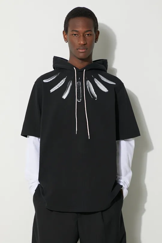 black Marcelo Burlon cotton sweatshirt Collar Feathers Dbl Sleeves Men’s