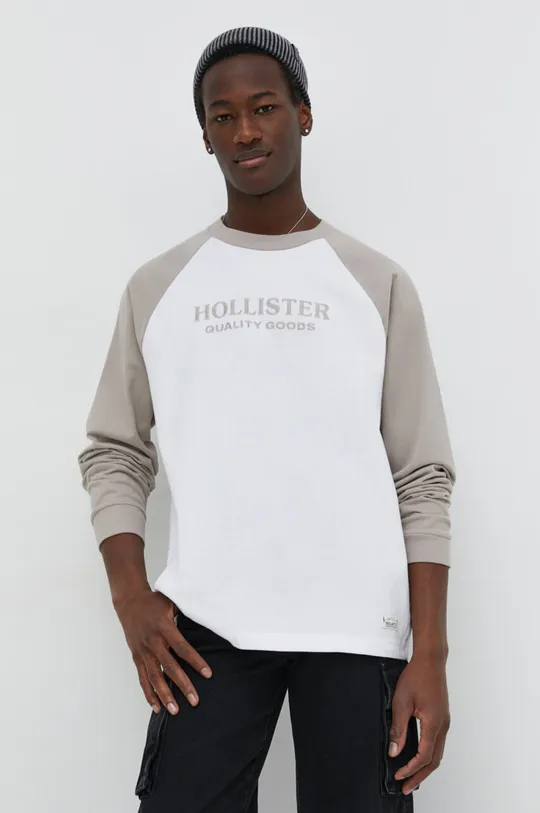 béžová Bavlnené tričko s dlhým rukávom Hollister Co. Pánsky