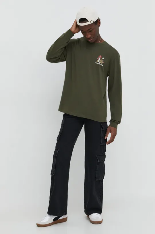 Bavlnené tričko s dlhým rukávom Hollister Co. zelená