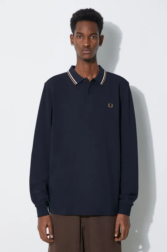 blu navy Fred Perry top a maniche lunghe in cotone Ls Twin Tipped Shirt Uomo