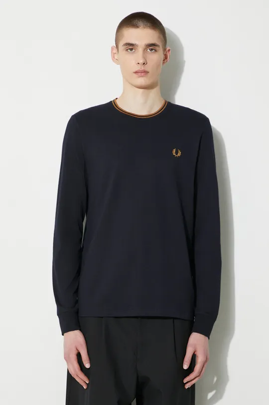 blu navy Fred Perry top a maniche lunghe in cotone Twin Tipped T-Shirt Uomo