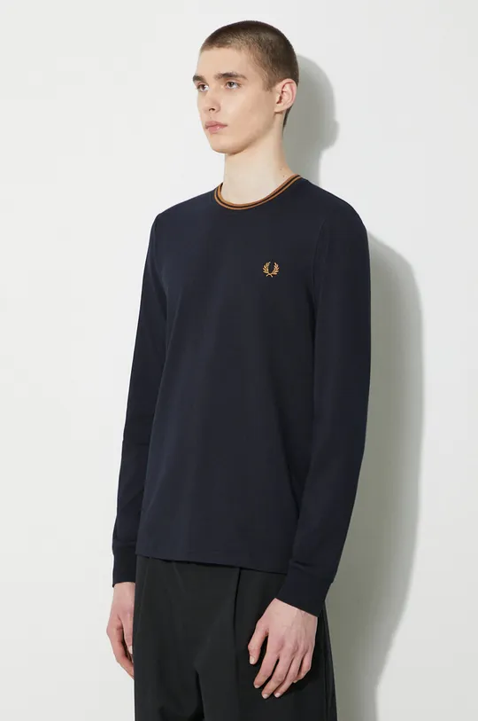 blu navy Fred Perry top a maniche lunghe in cotone Twin Tipped T-Shirt
