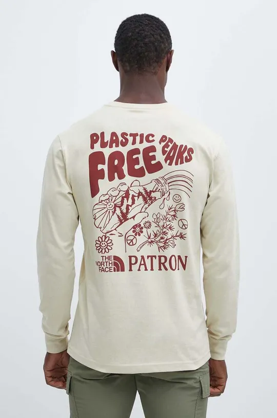 bež Bombažna majica z dolgimi rokavi The North Face Patron Plasticfree Peaks