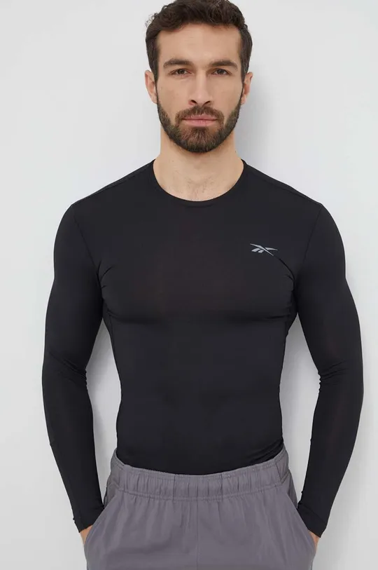 čierna Tréningové tričko s dlhým rukávom Reebok Pánsky