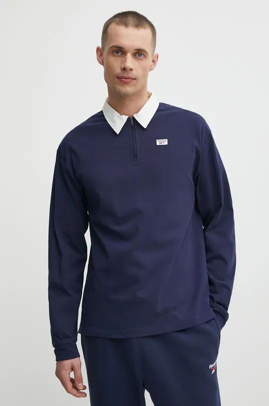 mornarsko modra Bombažna majica z dolgimi rokavi Reebok Court Sport Moški