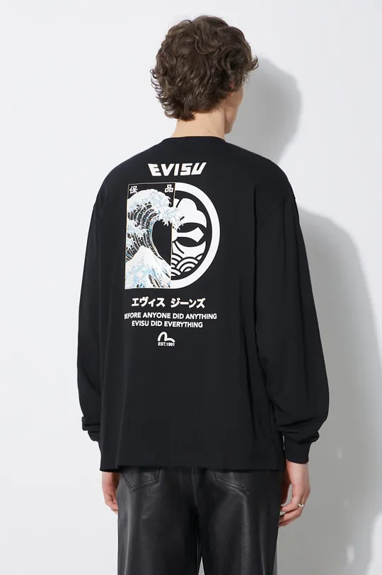 Βαμβακερή μπλούζα με μακριά μανίκια Evisu Seagull + Kamon & Wave Print LS Tee 100% Βαμβάκι