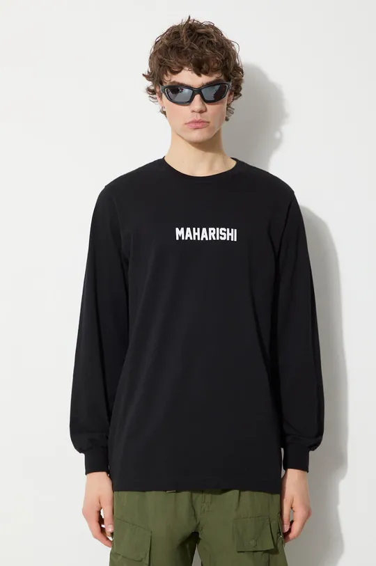 μαύρο Βαμβακερή μπλούζα με μακριά μανίκια Maharishi Woodblock Dragon Ανδρικά