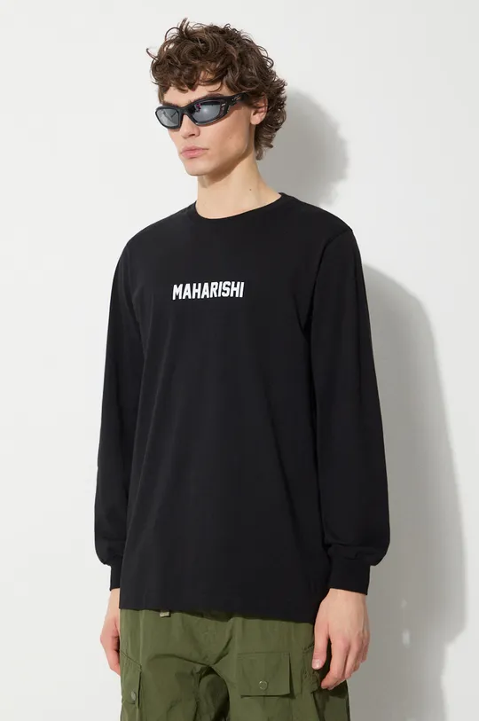 μαύρο Βαμβακερή μπλούζα με μακριά μανίκια Maharishi Woodblock Dragon